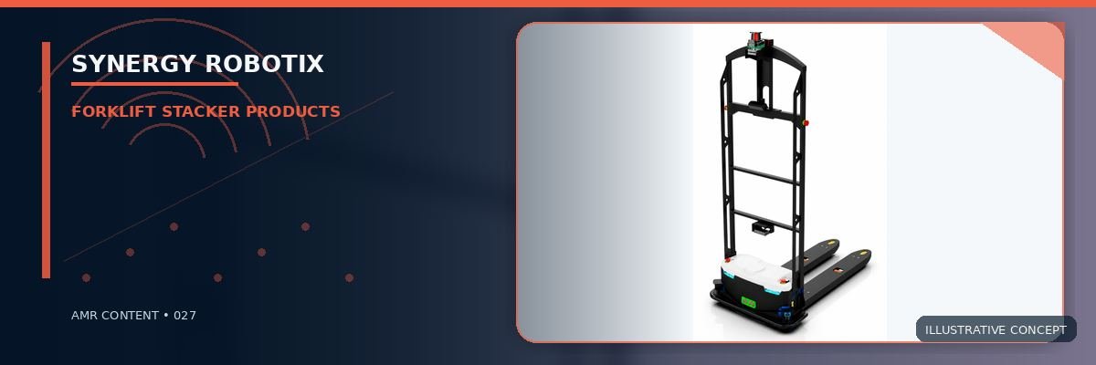 Compact autonomous pallet stacker in a white studio, three-quarter view