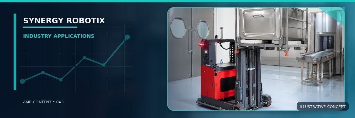 Red autonomous forklift transporting a sealed stainless-steel tote in a clean production area