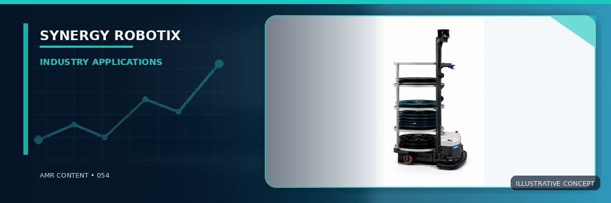 Rack-carrying mobile robot transporting cable reels in a white studio, side view