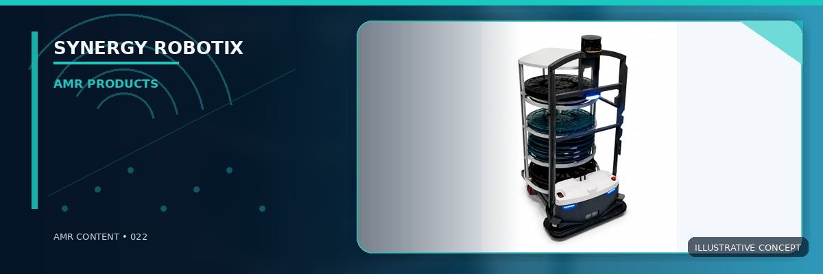 Rack-carrying mobile robot transporting cable reels in a white studio, three-quarter view
