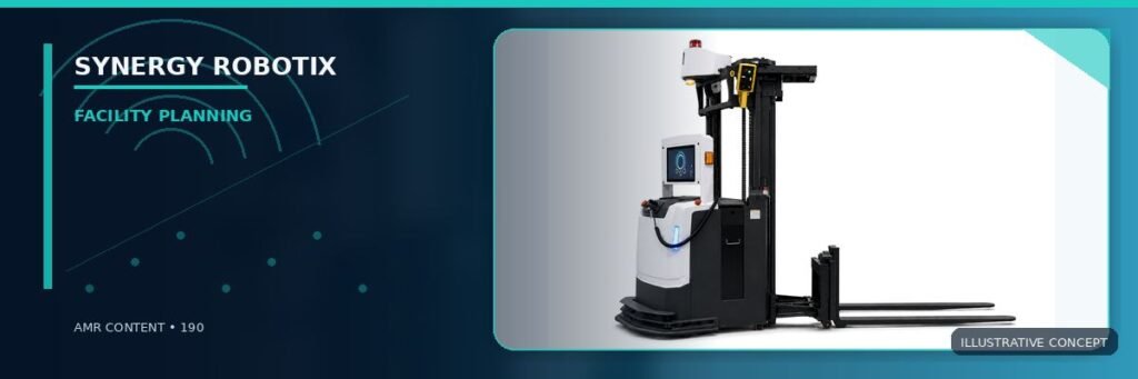 Compact mobile manipulator and autonomous stacker in a white studio, side view